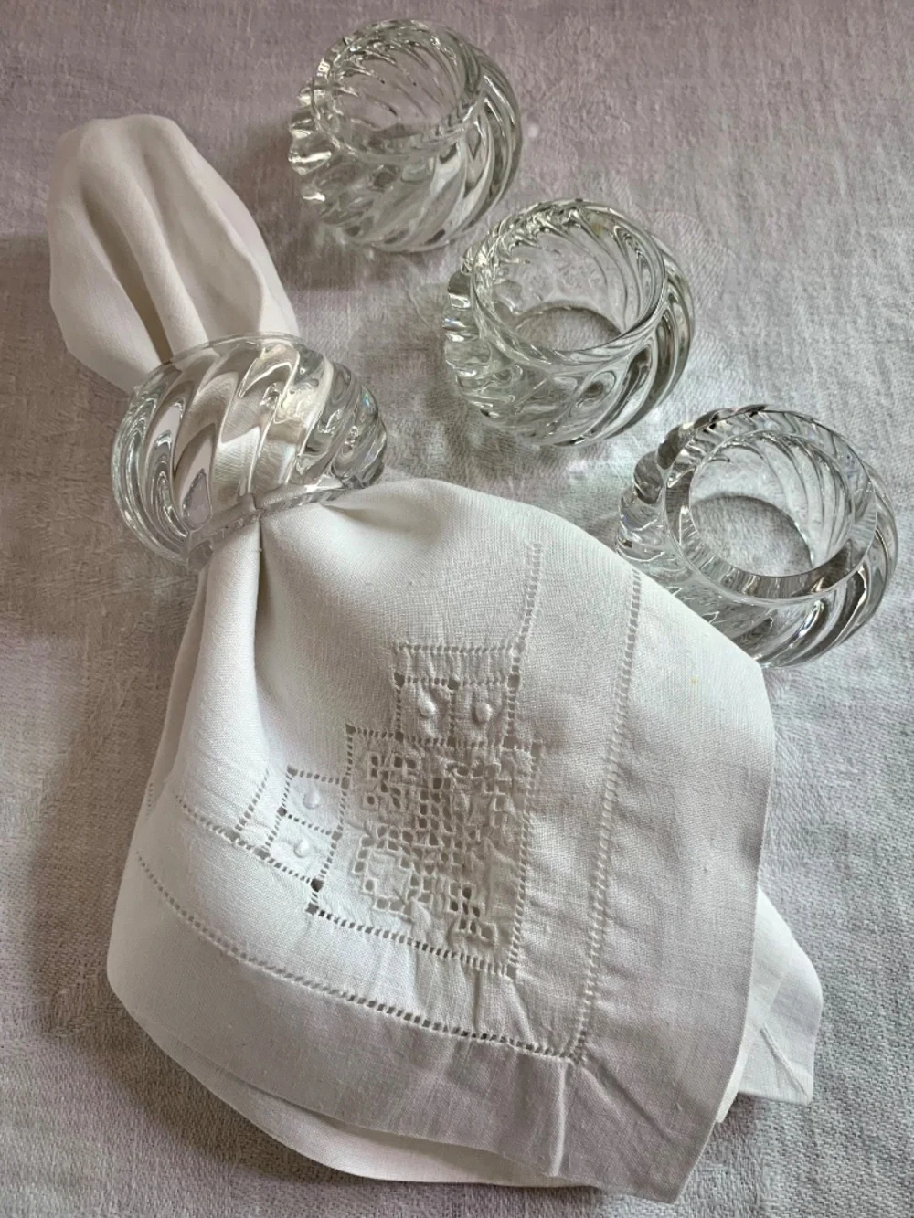 Vintage Baccarat Bambous Swirl Crystal Napkin Rings Set of 4 w/ Boxes